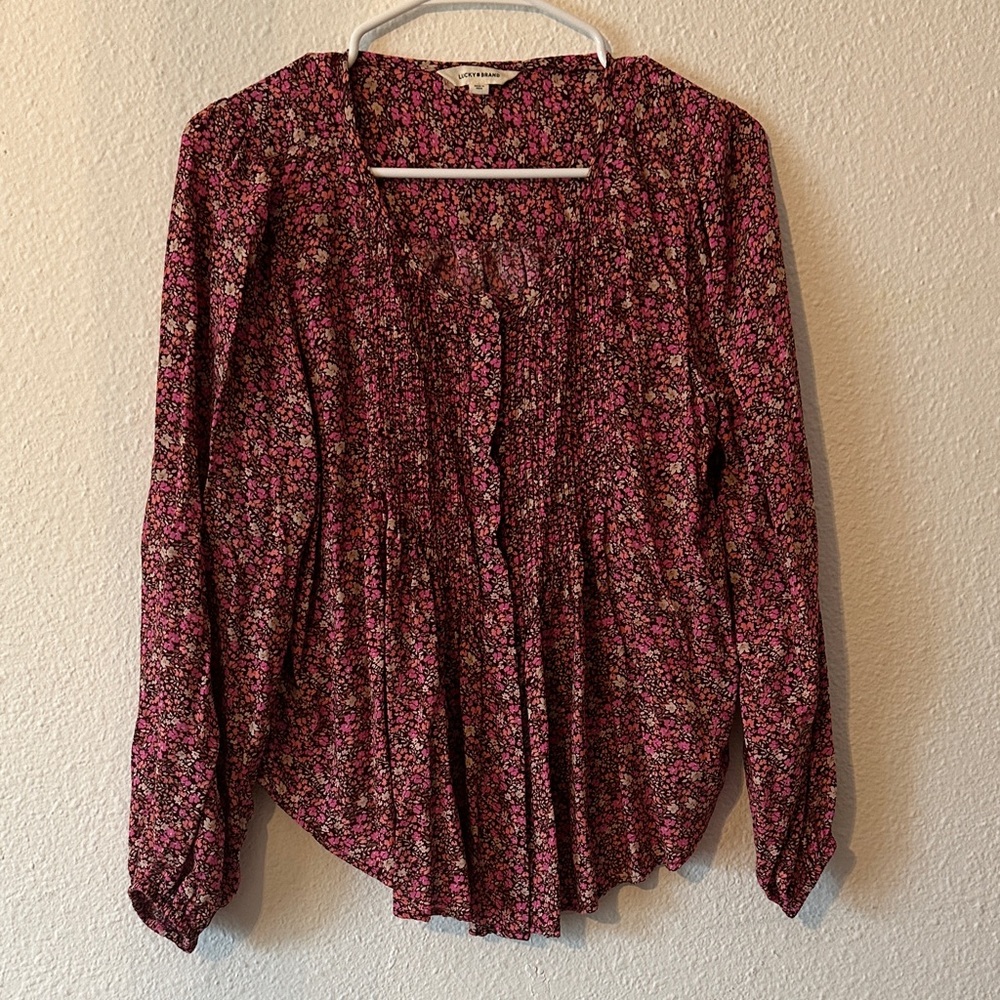 Lucky Brand Floral Blouse in Pink and Black